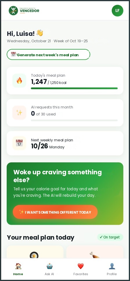 Home screen of the Weight Loss Winner App
